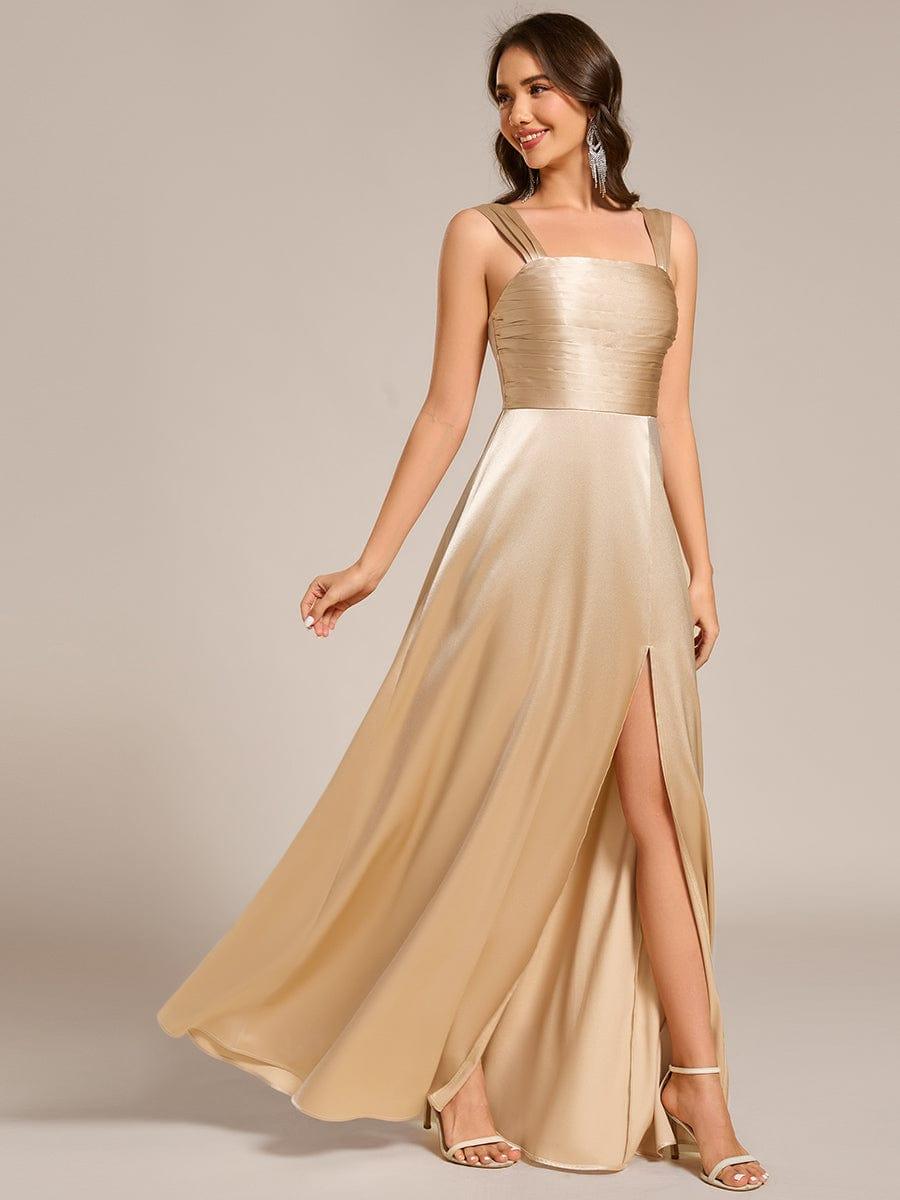 Enchanting Square Neck A-Line Satin Bridesmaid Dress with Slit