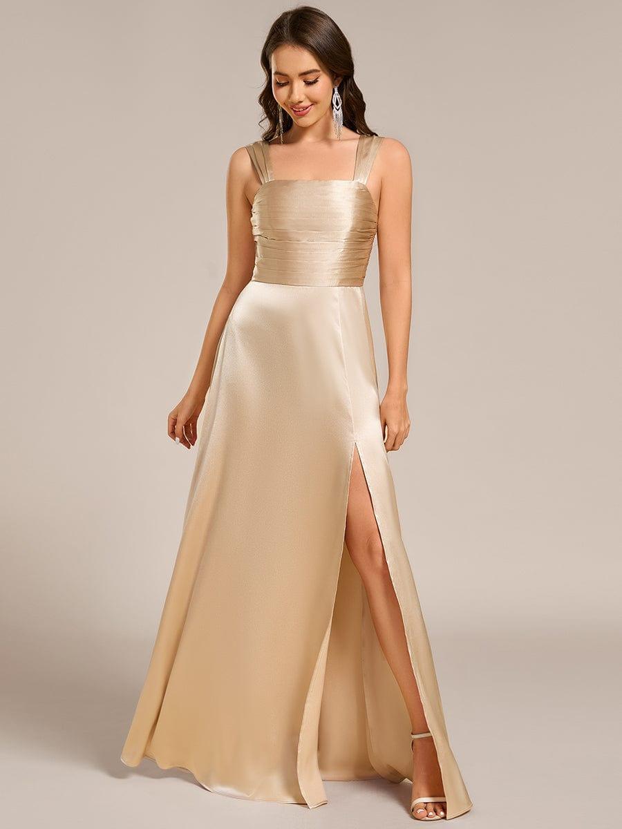 Enchanting Square Neck A-Line Satin Bridesmaid Dress with Slit