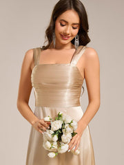 Enchanting Square Neck A-Line Satin Bridesmaid Dress with Slit