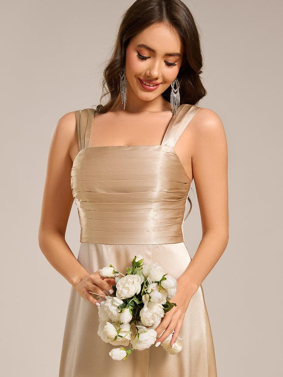 Enchanting Square Neck A-Line Satin Bridesmaid Dress with Slit