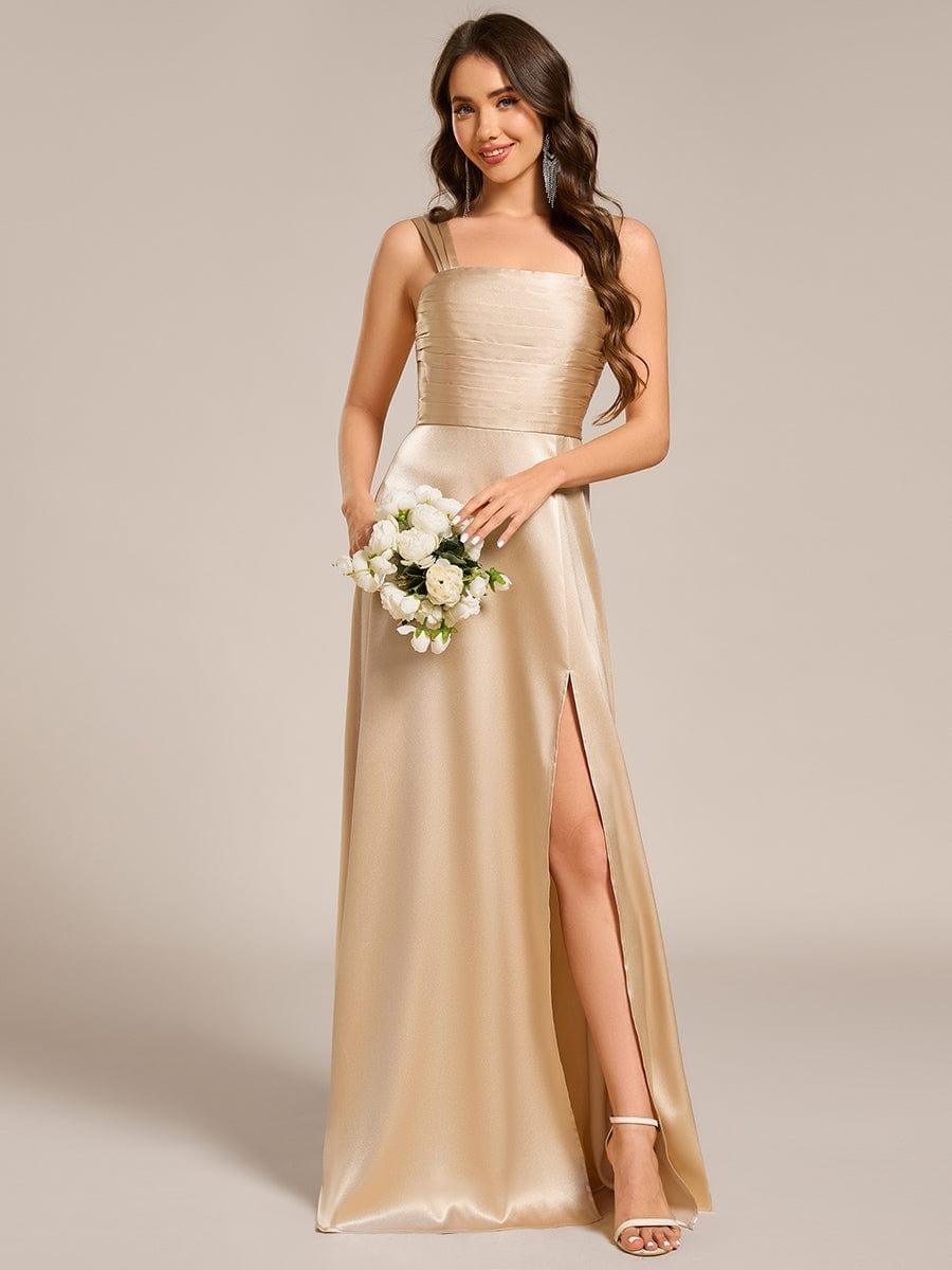 Enchanting Square Neck A-Line Satin Bridesmaid Dress with Slit