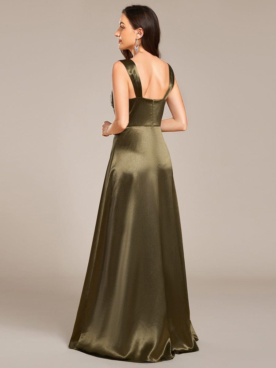 Enchanting Square Neck A-Line Satin Bridesmaid Dress with Slit