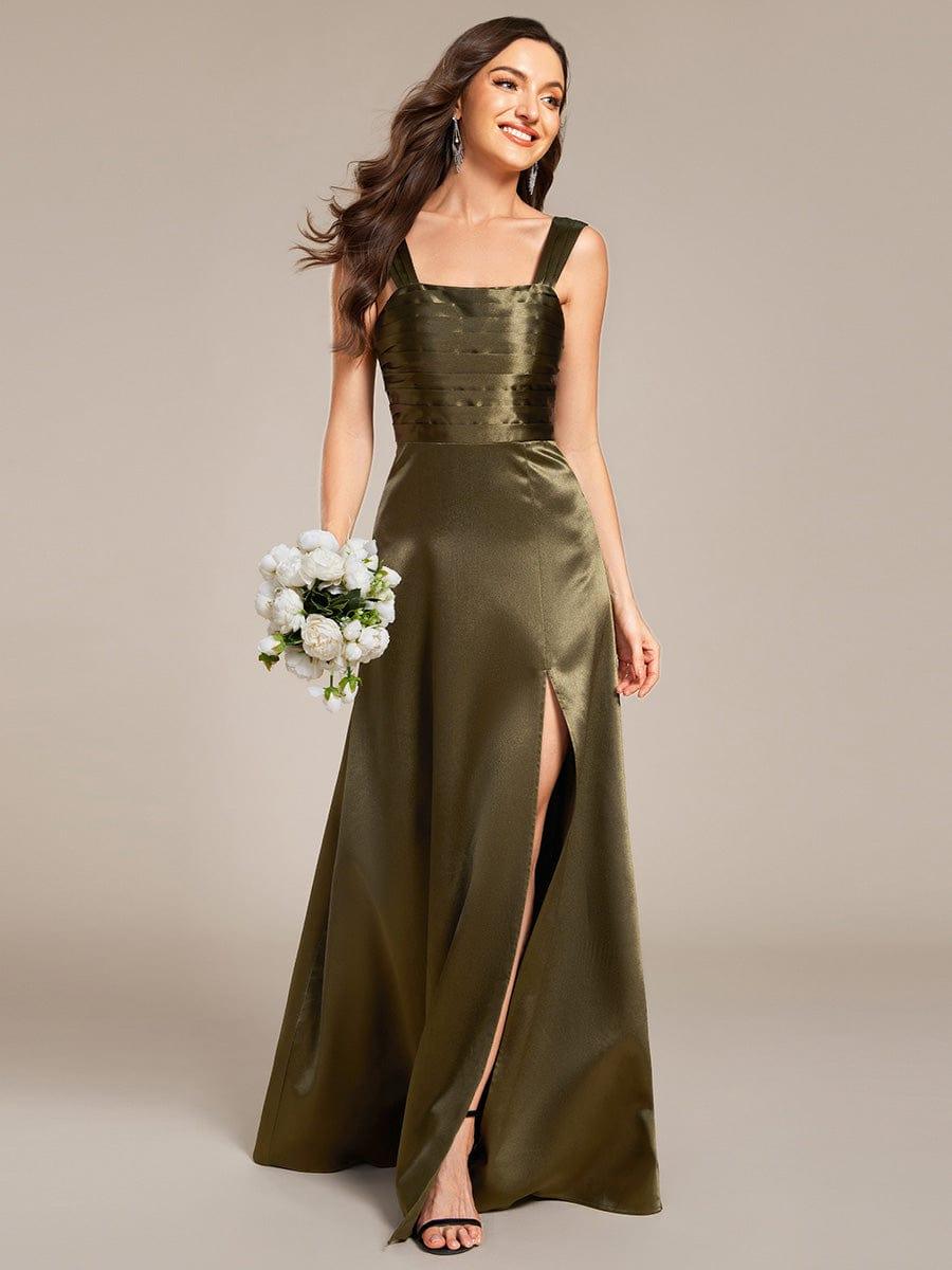 Enchanting Square Neck A-Line Satin Bridesmaid Dress with Slit