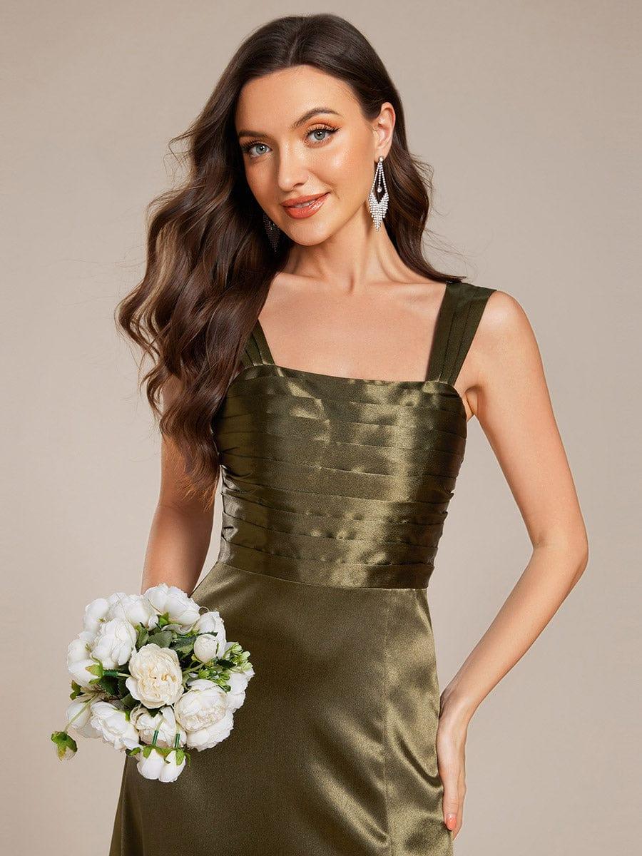 Enchanting Square Neck A-Line Satin Bridesmaid Dress with Slit