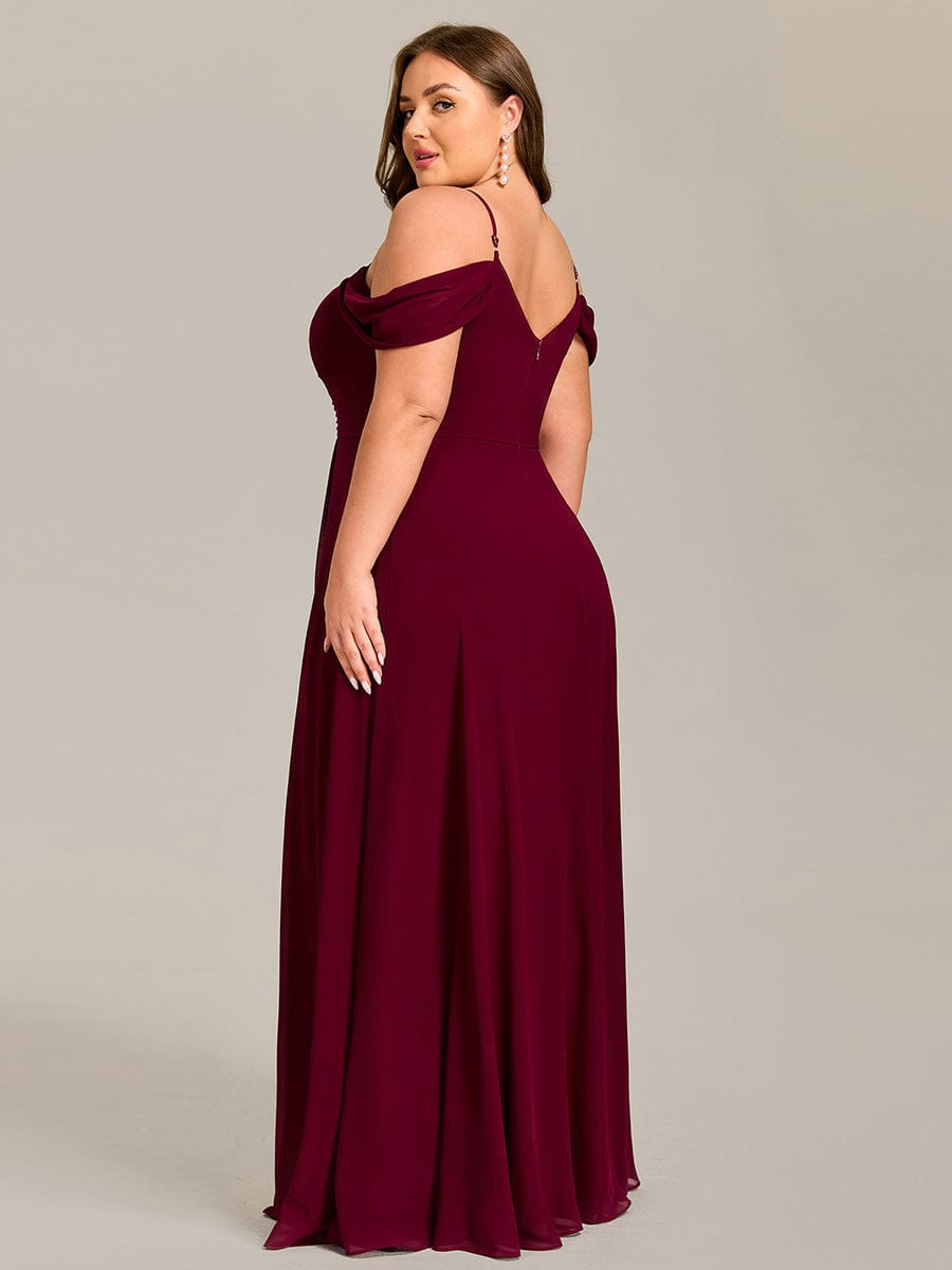 Deluxe Off-The-Shoulder V-Neck A-Line Bridesmaid Dress with Spaghetti Straps