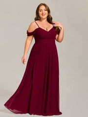 Deluxe Off-The-Shoulder V-Neck A-Line Bridesmaid Dress with Spaghetti Straps