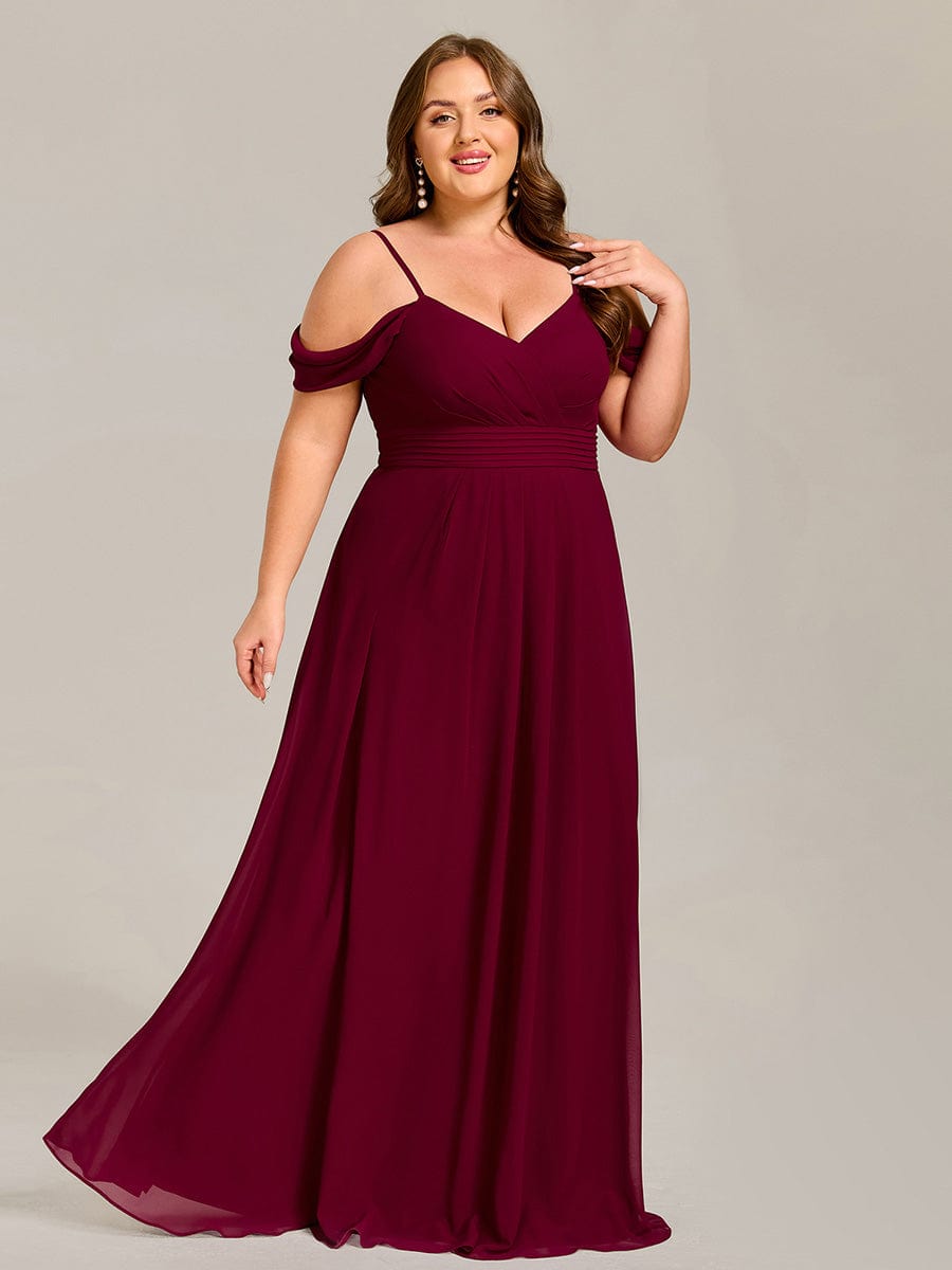 Deluxe Off-The-Shoulder V-Neck A-Line Bridesmaid Dress with Spaghetti Straps