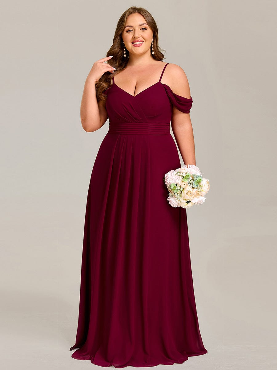 Deluxe Off-The-Shoulder V-Neck A-Line Bridesmaid Dress with Spaghetti Straps