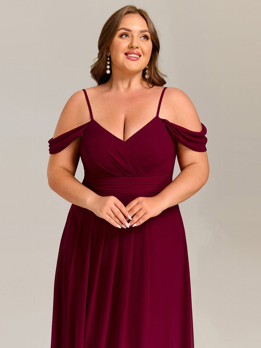 Deluxe Off-The-Shoulder V-Neck A-Line Bridesmaid Dress with Spaghetti Straps