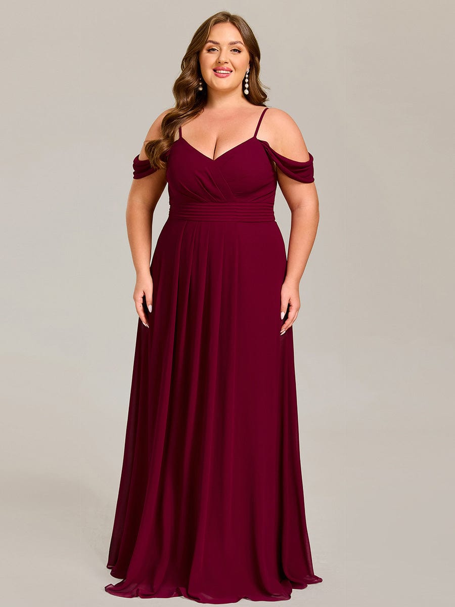 Deluxe Off-The-Shoulder V-Neck A-Line Bridesmaid Dress with Spaghetti Straps