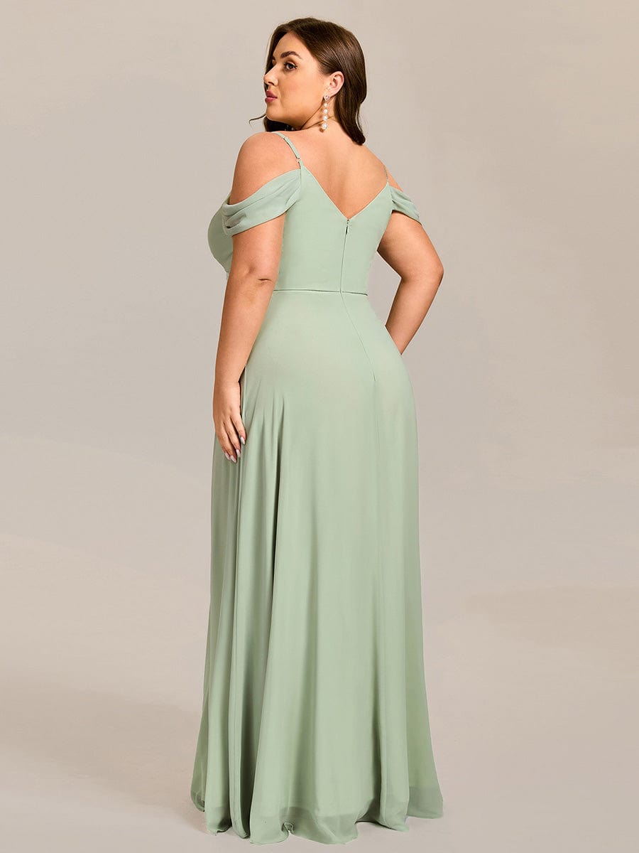 Deluxe Off-The-Shoulder V-Neck A-Line Bridesmaid Dress with Spaghetti Straps