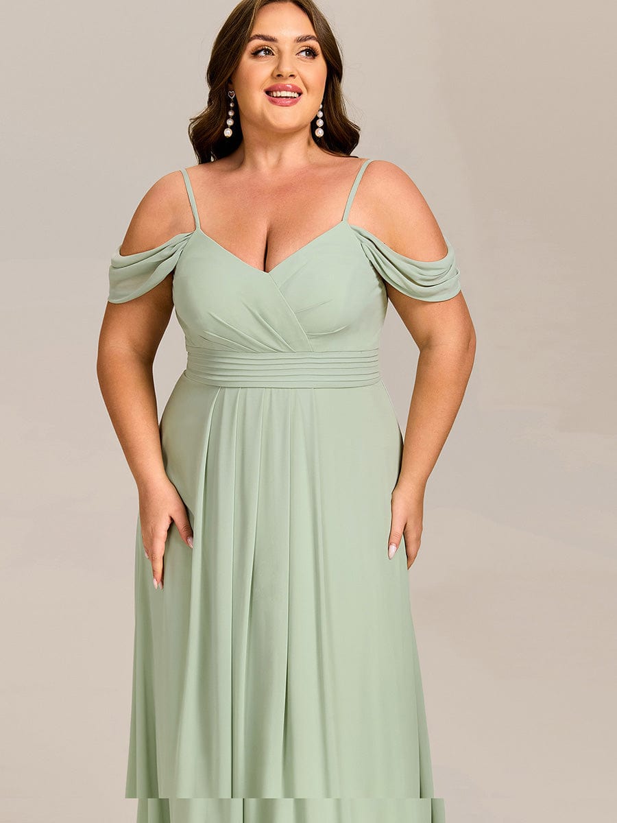 Deluxe Off-The-Shoulder V-Neck A-Line Bridesmaid Dress with Spaghetti Straps