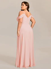 Deluxe Off-The-Shoulder V-Neck A-Line Bridesmaid Dress with Spaghetti Straps