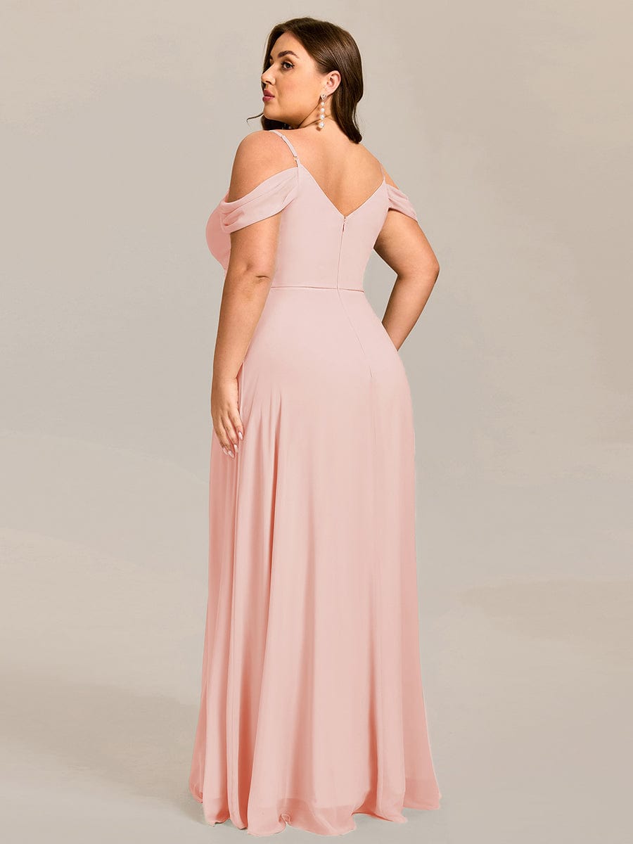 Deluxe Off-The-Shoulder V-Neck A-Line Bridesmaid Dress with Spaghetti Straps