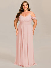 Deluxe Off-The-Shoulder V-Neck A-Line Bridesmaid Dress with Spaghetti Straps