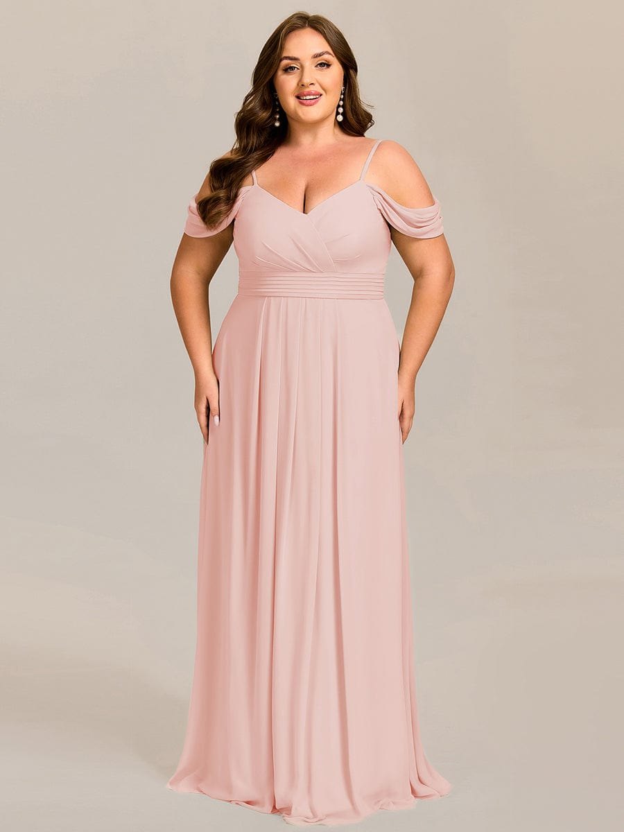 Deluxe Off-The-Shoulder V-Neck A-Line Bridesmaid Dress with Spaghetti Straps