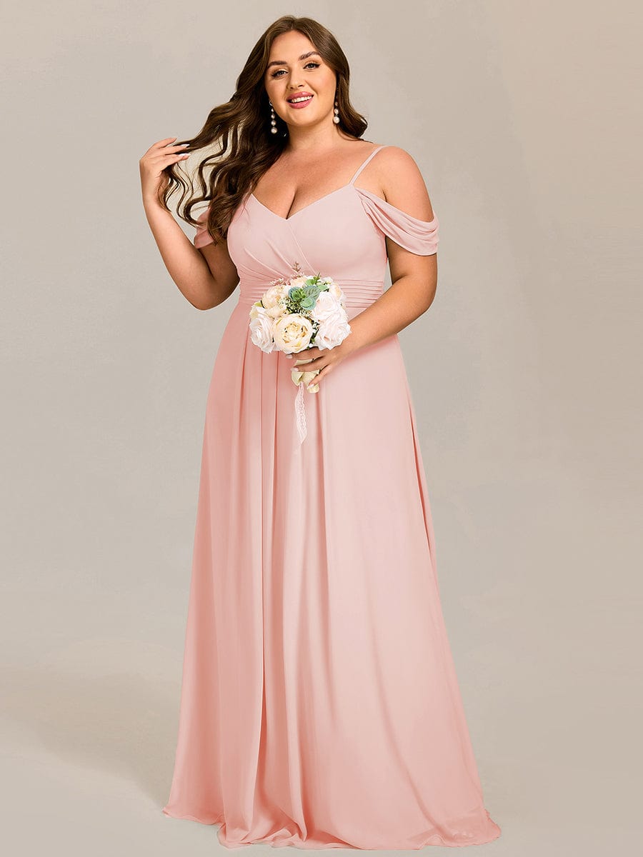 Deluxe Off-The-Shoulder V-Neck A-Line Bridesmaid Dress with Spaghetti Straps