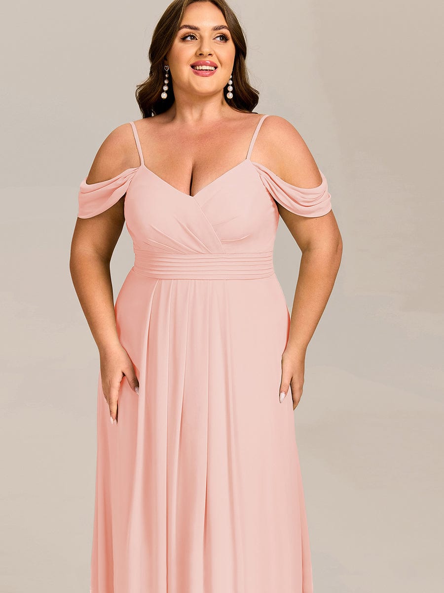 Deluxe Off-The-Shoulder V-Neck A-Line Bridesmaid Dress with Spaghetti Straps