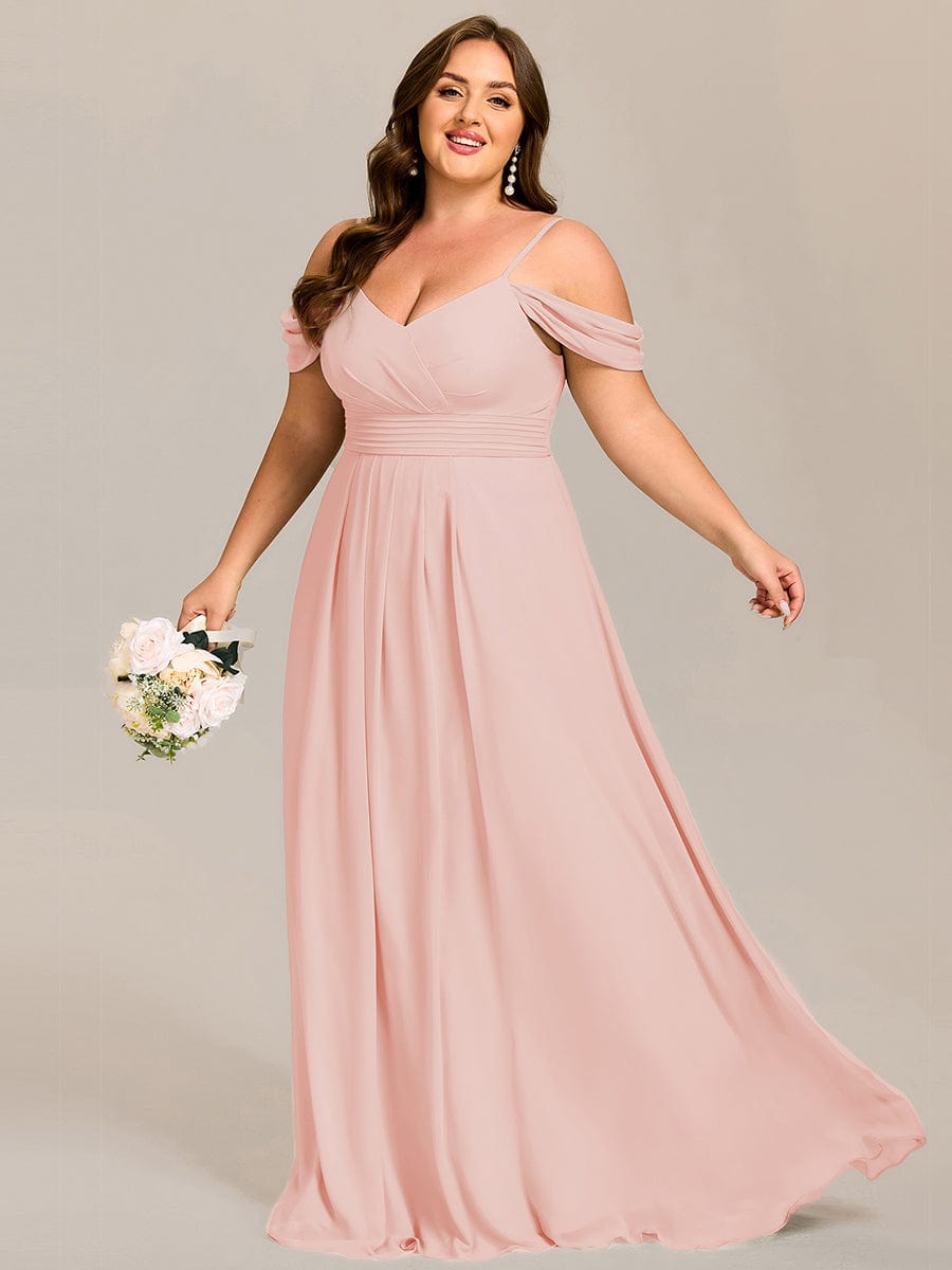 Deluxe Off-The-Shoulder V-Neck A-Line Bridesmaid Dress with Spaghetti Straps
