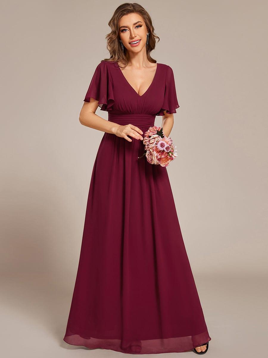 Gentle Short Sleeves V-Neck A-Line Bridesmaid Dress with Lace-Up