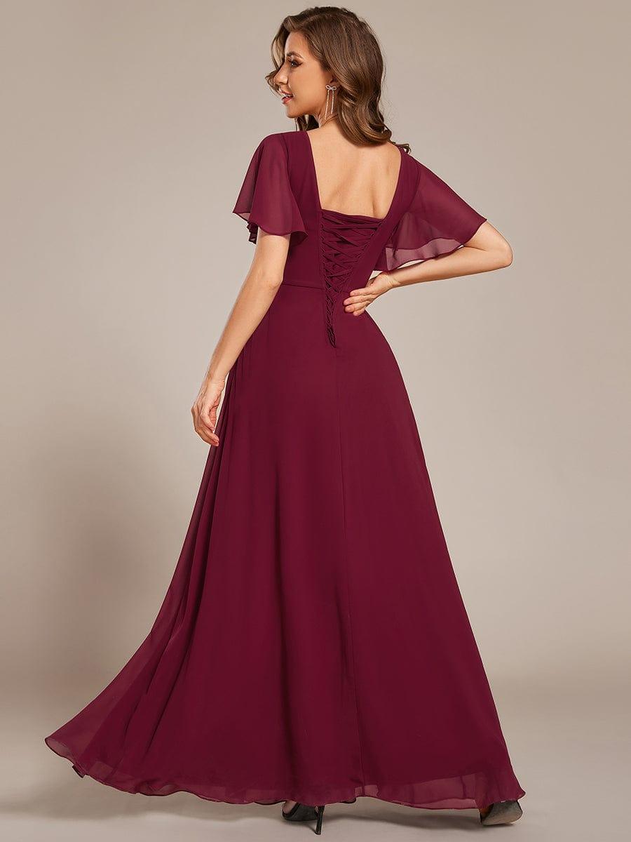 Gentle Short Sleeves V-Neck A-Line Bridesmaid Dress with Lace-Up
