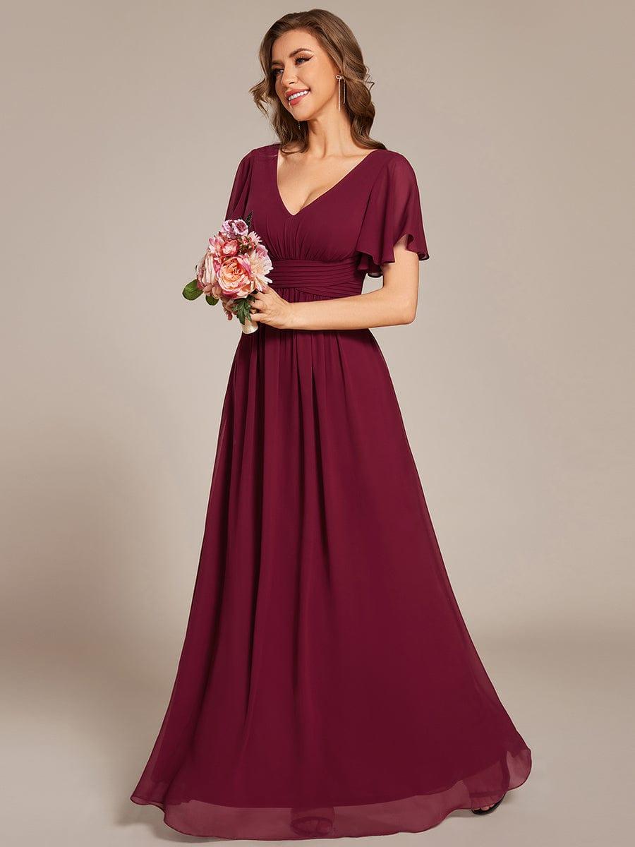 Gentle Short Sleeves V-Neck A-Line Bridesmaid Dress with Lace-Up