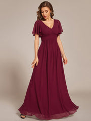 Gentle Short Sleeves V-Neck A-Line Bridesmaid Dress with Lace-Up