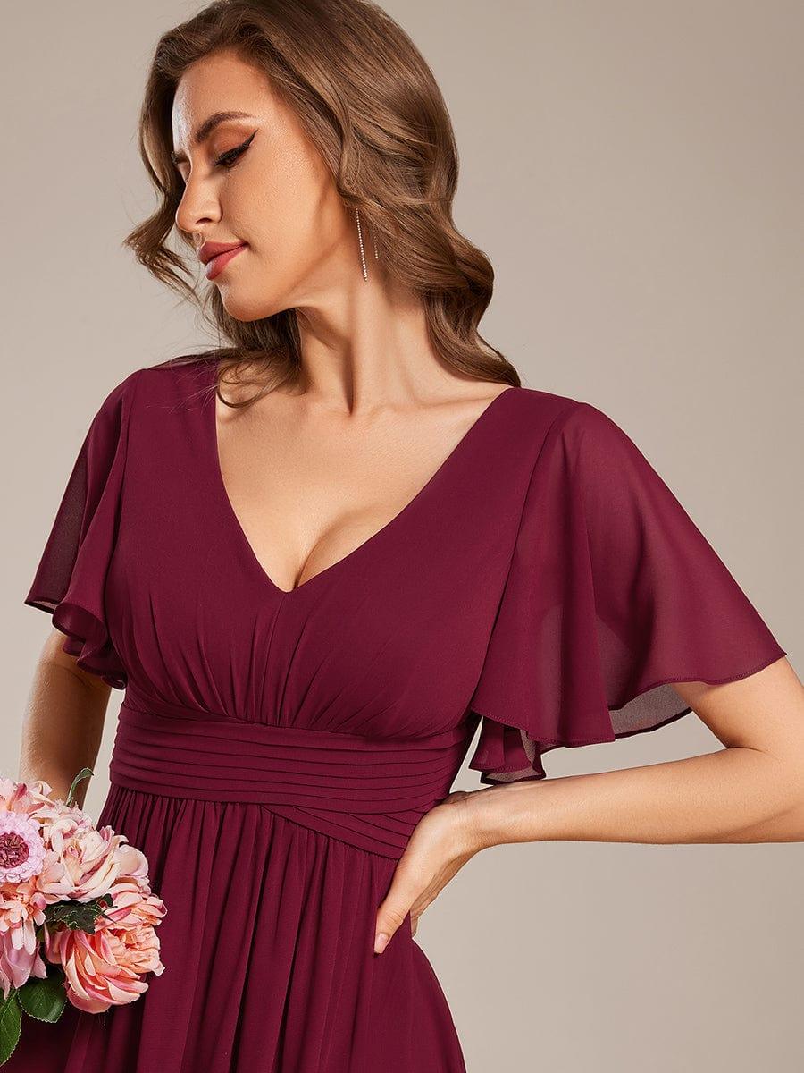 Gentle Short Sleeves V-Neck A-Line Bridesmaid Dress with Lace-Up
