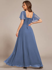 Gentle Short Sleeves V-Neck A-Line Bridesmaid Dress with Lace-Up