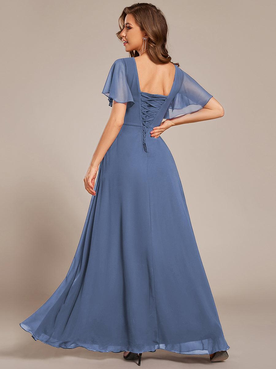 Gentle Short Sleeves V-Neck A-Line Bridesmaid Dress with Lace-Up