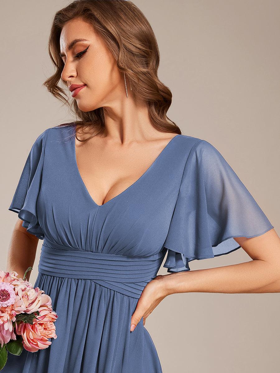 Gentle Short Sleeves V-Neck A-Line Bridesmaid Dress with Lace-Up