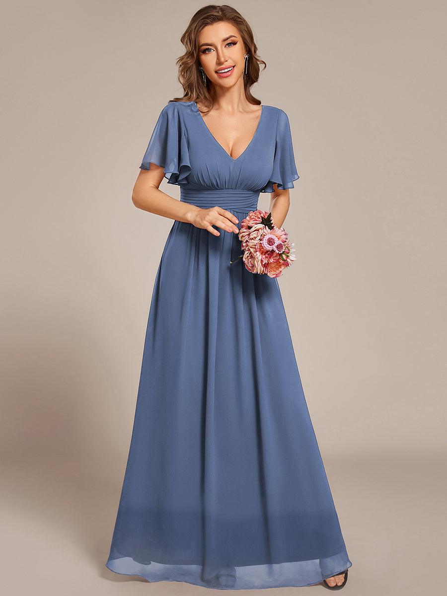 Gentle Short Sleeves V-Neck A-Line Bridesmaid Dress with Lace-Up