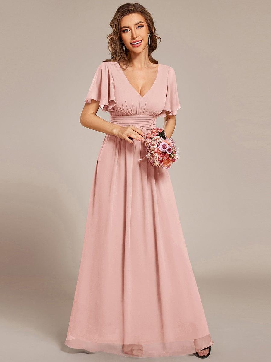 Gentle Short Sleeves V-Neck A-Line Bridesmaid Dress with Lace-Up