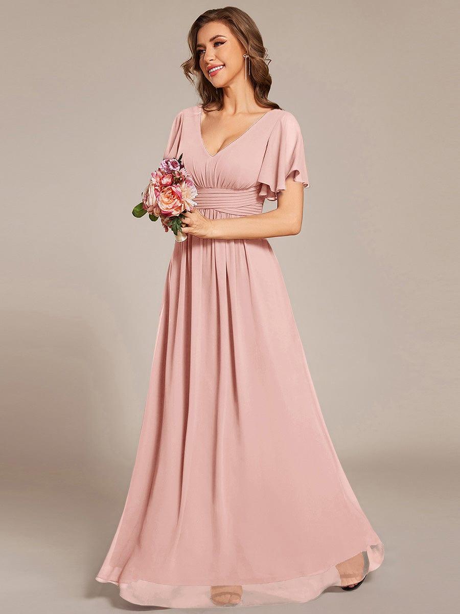 Gentle Short Sleeves V-Neck A-Line Bridesmaid Dress with Lace-Up