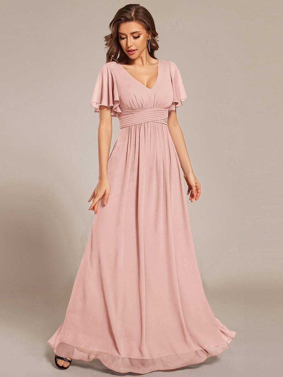 Gentle Short Sleeves V-Neck A-Line Bridesmaid Dress with Lace-Up