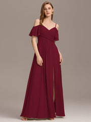 Alluring Off-The-Shoulder Spaghetti Straps A-Line Bridesmaid Dress