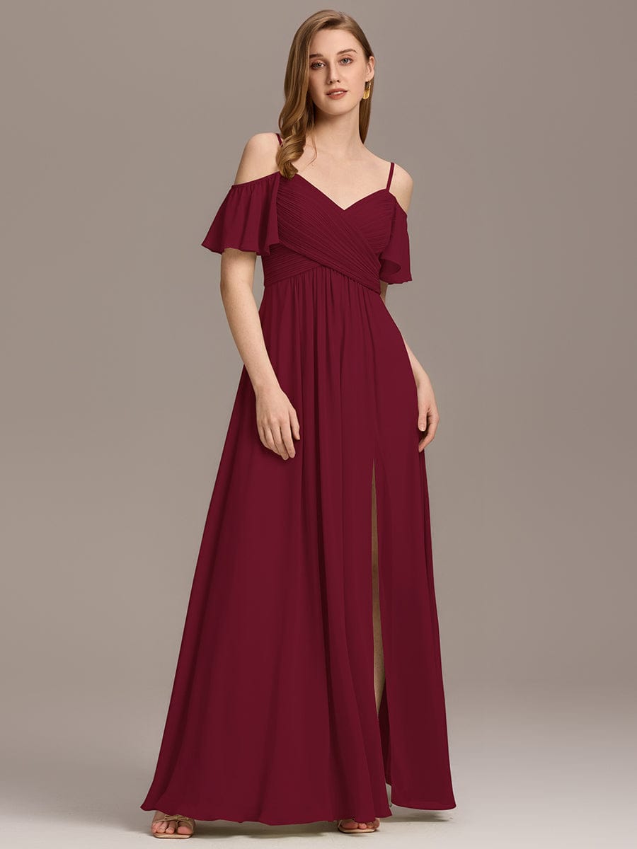 Alluring Off-The-Shoulder Spaghetti Straps A-Line Bridesmaid Dress
