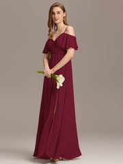 Alluring Off-The-Shoulder Spaghetti Straps A-Line Bridesmaid Dress