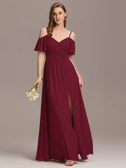 Alluring Off-The-Shoulder Spaghetti Straps A-Line Bridesmaid Dress