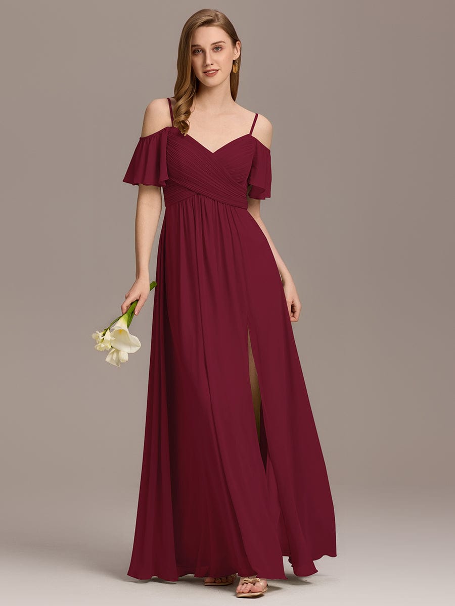 Alluring Off-The-Shoulder Spaghetti Straps A-Line Bridesmaid Dress