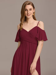 Alluring Off-The-Shoulder Spaghetti Straps A-Line Bridesmaid Dress