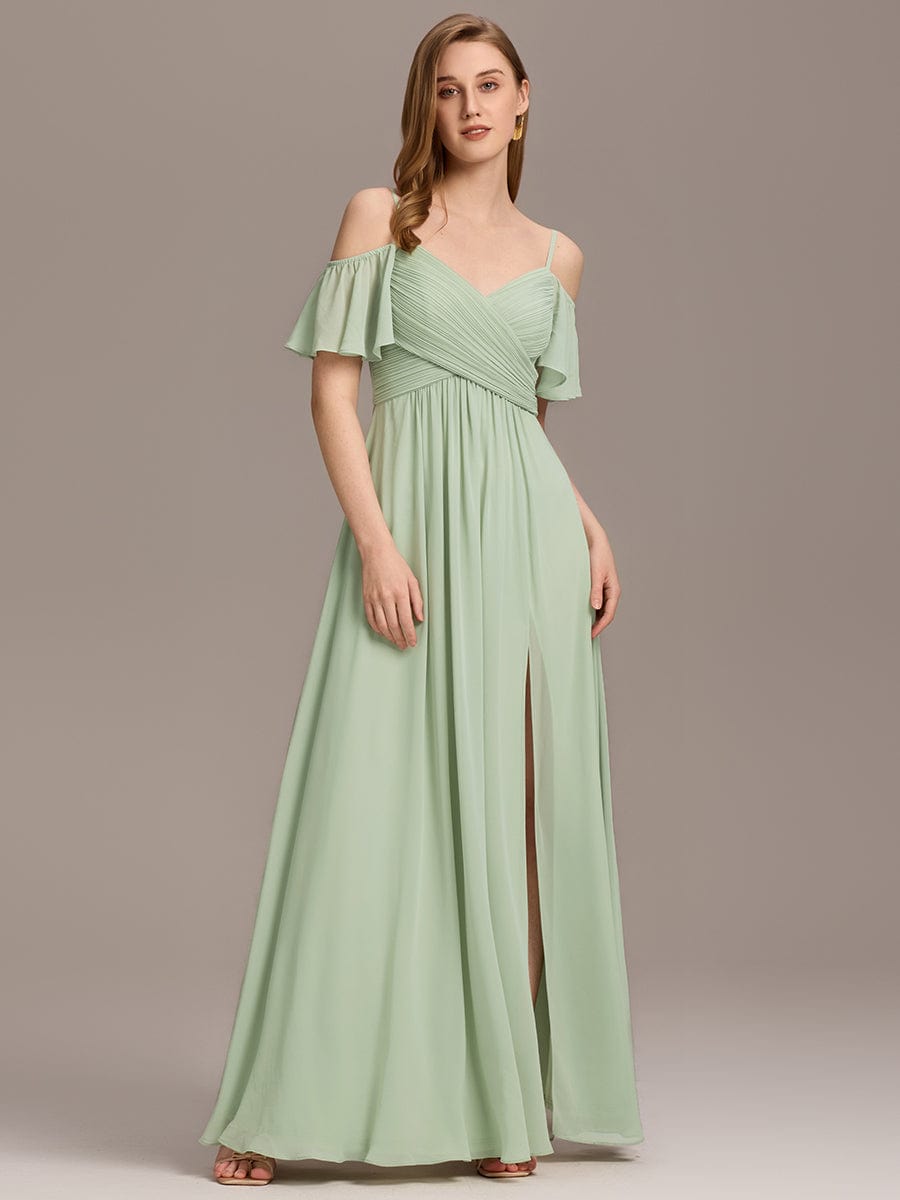 Alluring Off-The-Shoulder Spaghetti Straps A-Line Bridesmaid Dress