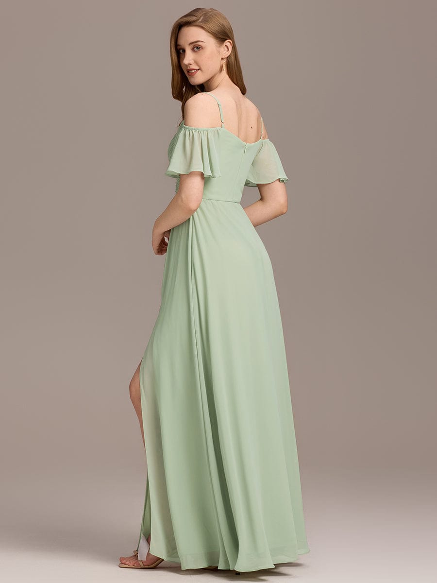 Alluring Off-The-Shoulder Spaghetti Straps A-Line Bridesmaid Dress