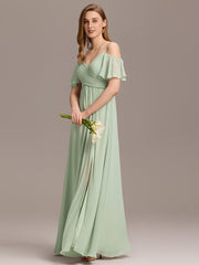Alluring Off-The-Shoulder Spaghetti Straps A-Line Bridesmaid Dress