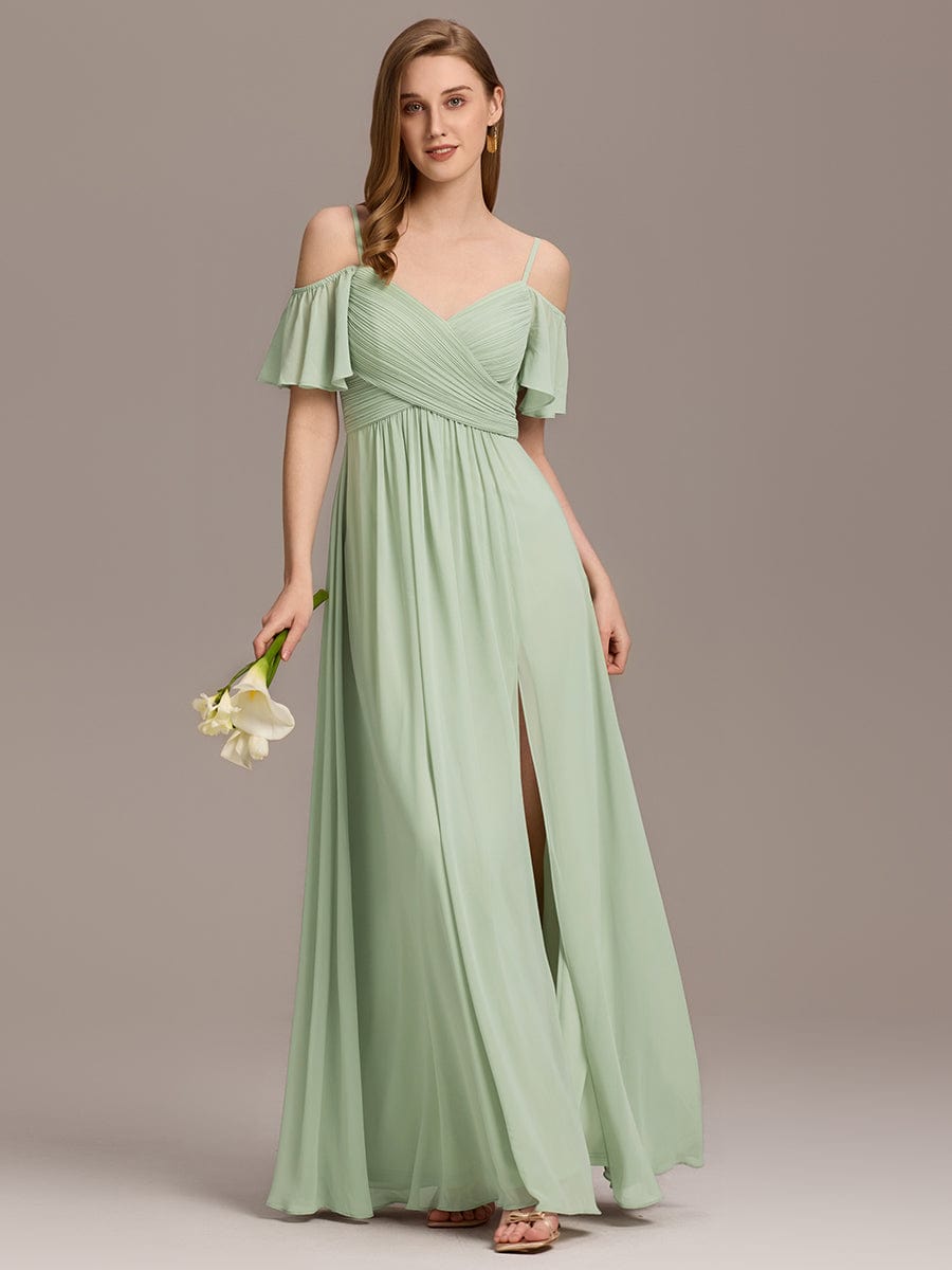 Alluring Off-The-Shoulder Spaghetti Straps A-Line Bridesmaid Dress