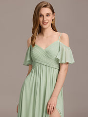 Alluring Off-The-Shoulder Spaghetti Straps A-Line Bridesmaid Dress
