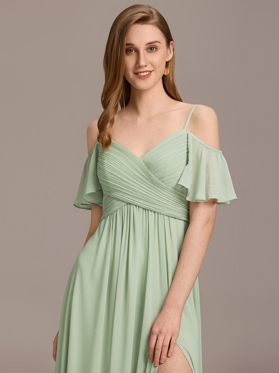 Alluring Off-The-Shoulder Spaghetti Straps A-Line Bridesmaid Dress