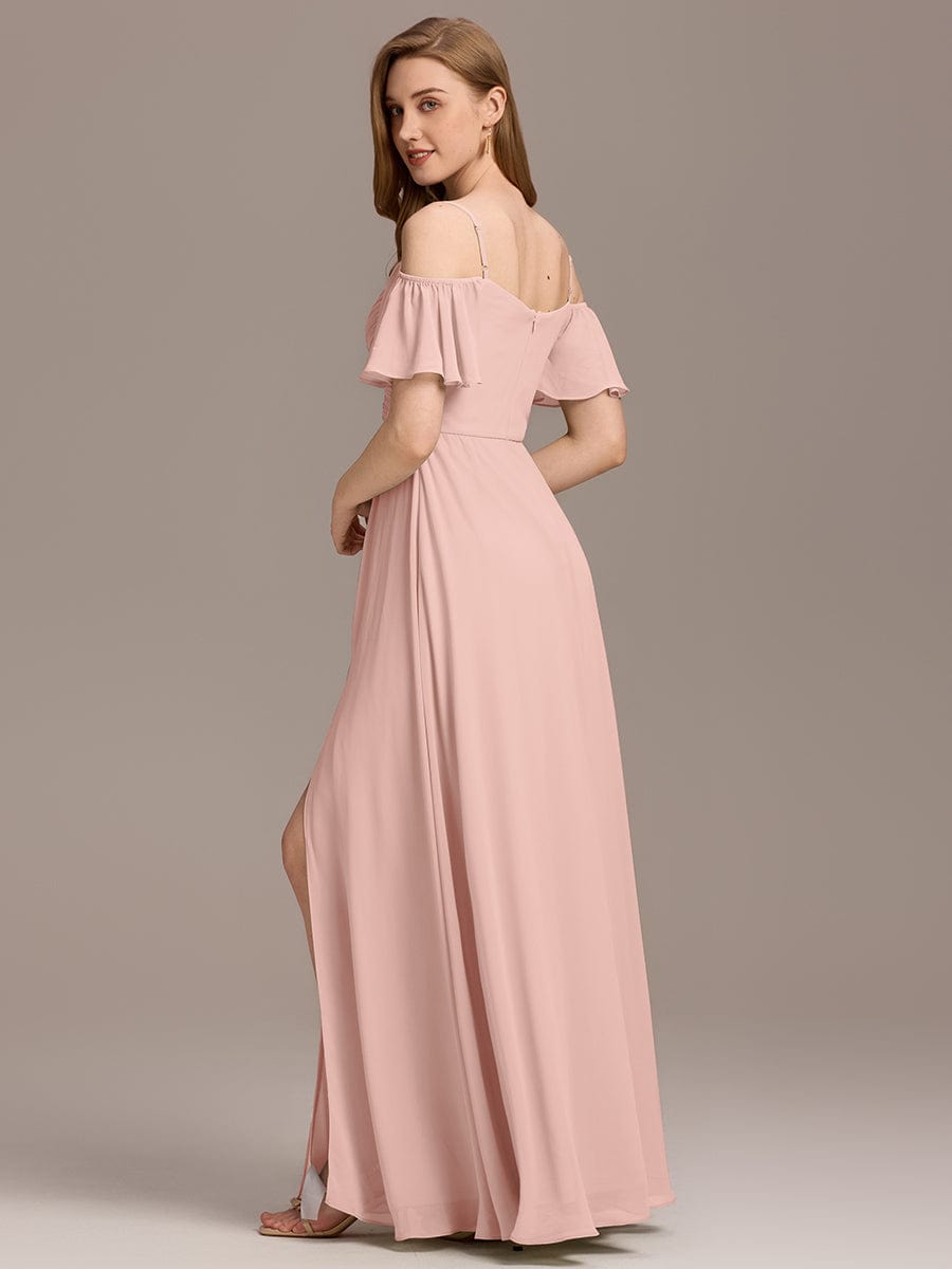 Alluring Off-The-Shoulder Spaghetti Straps A-Line Bridesmaid Dress