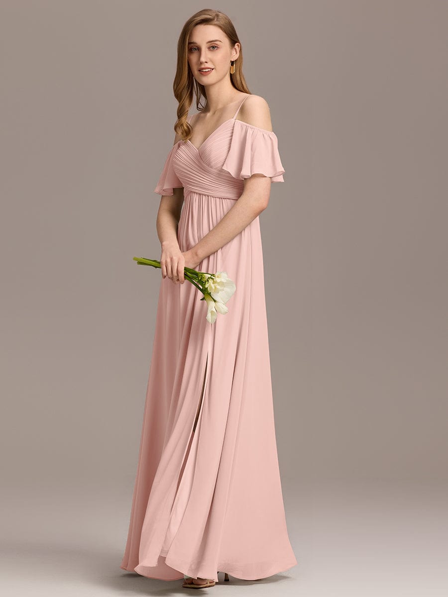 Alluring Off-The-Shoulder Spaghetti Straps A-Line Bridesmaid Dress