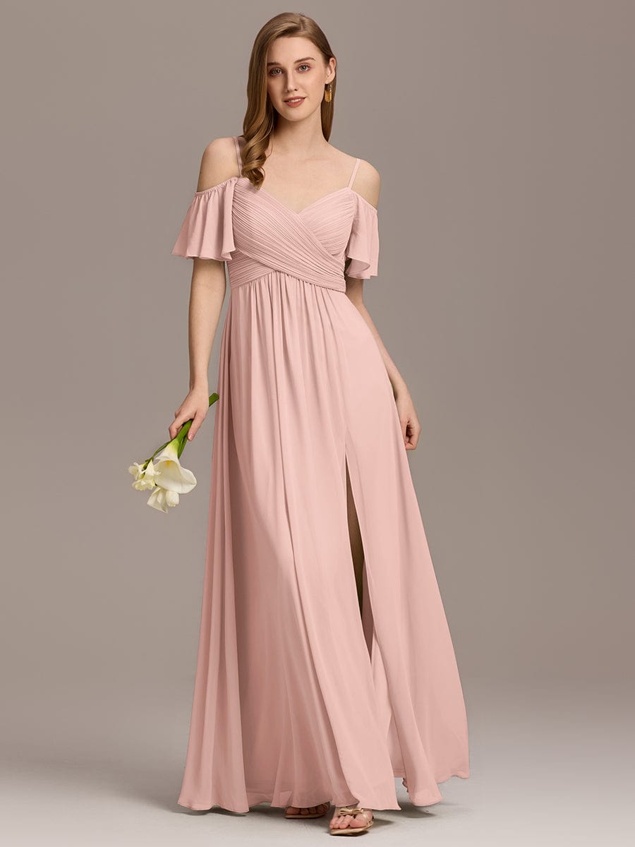 Alluring Off-The-Shoulder Spaghetti Straps A-Line Bridesmaid Dress